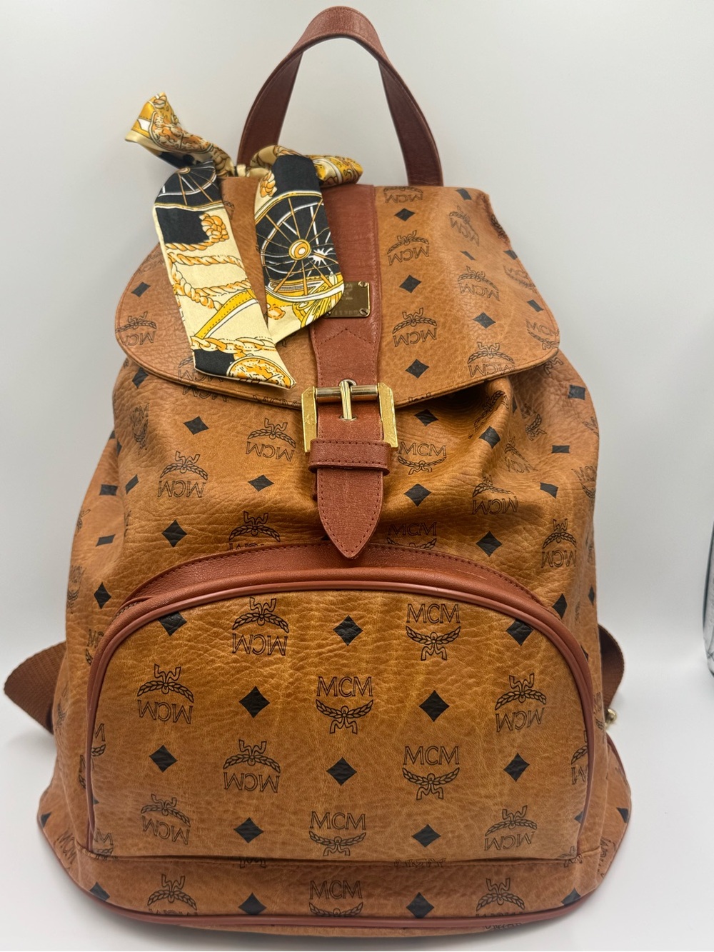 MCM Cognac Visetos Monogram Leather Backpack COA - Unisex